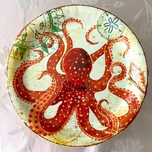 Pier 1 Imports Octopus Art Plate - Red and Cream